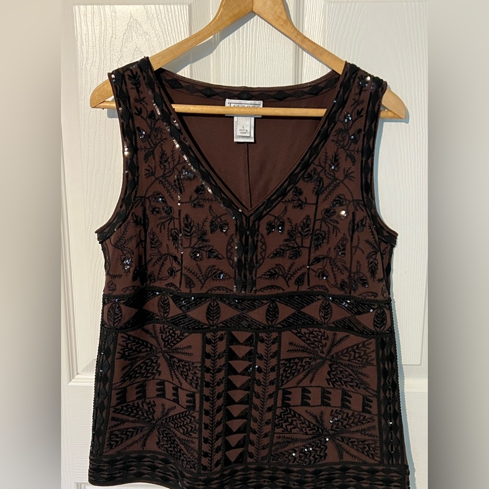 Talbots brown embroidered sequin shirt